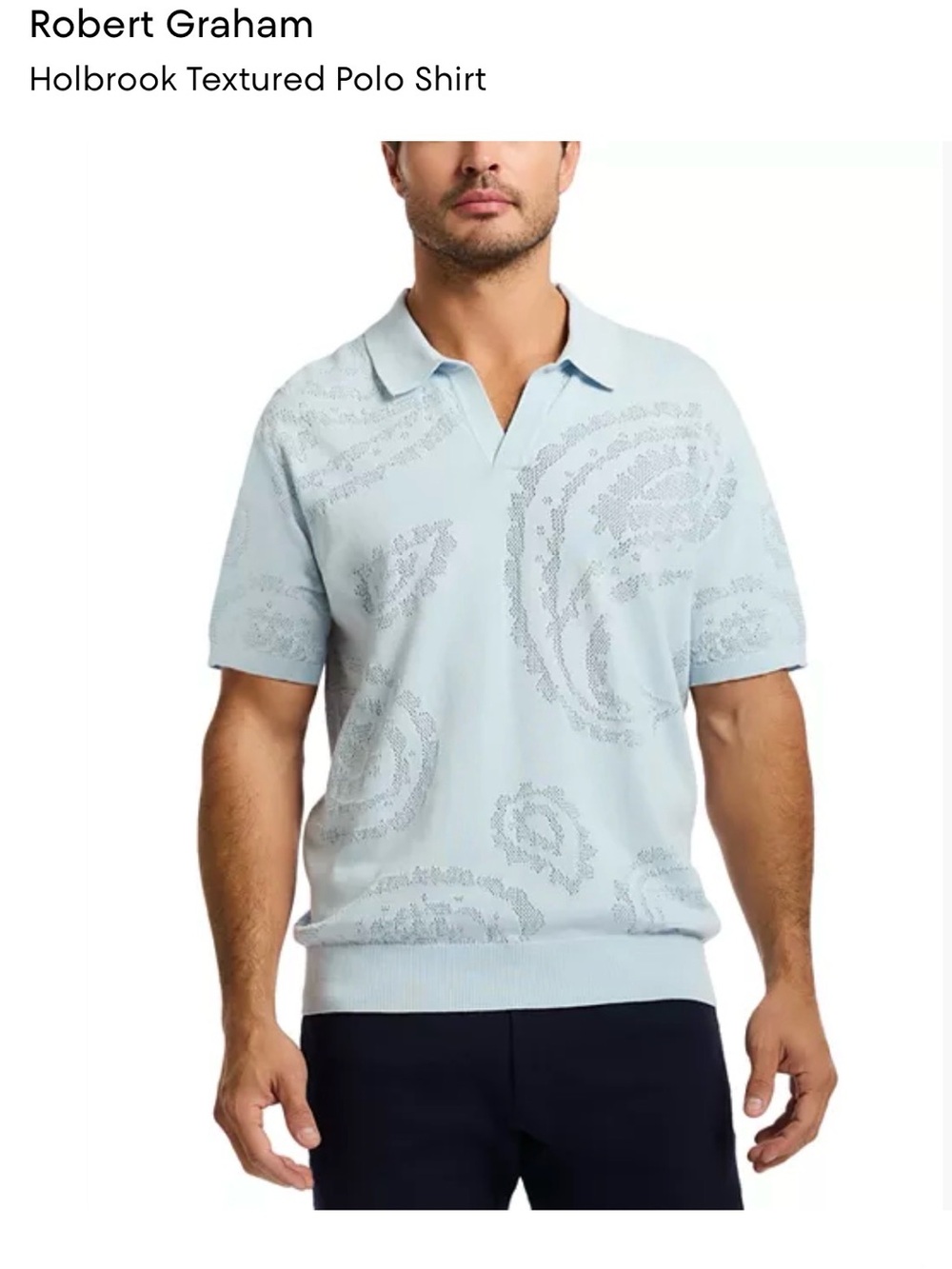 Robert Graham Holbrook Pale Blue Knit Polo 100% cotton